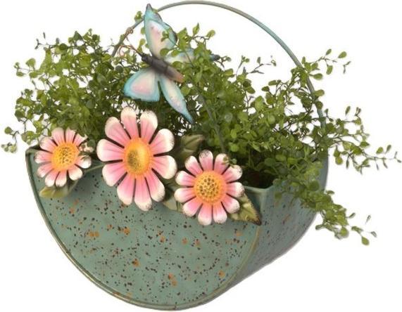MICA Living Pflanzschale mit Griff - grau/pink/blau - ca. 28 x 14 x 30 cm