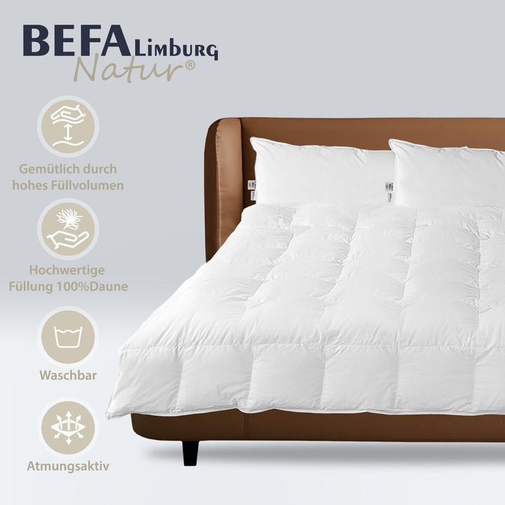 Produktbild BEFA Limburg Natur Daunendecke, 100% reine Daunen, Ganzjahr (830 g, 200 x 200 cm)