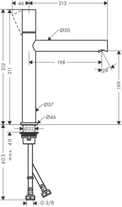 Actual product image Axor Uno single-lever basin mixer 200, Zerogriff, without pop-up waste, projection 198mm