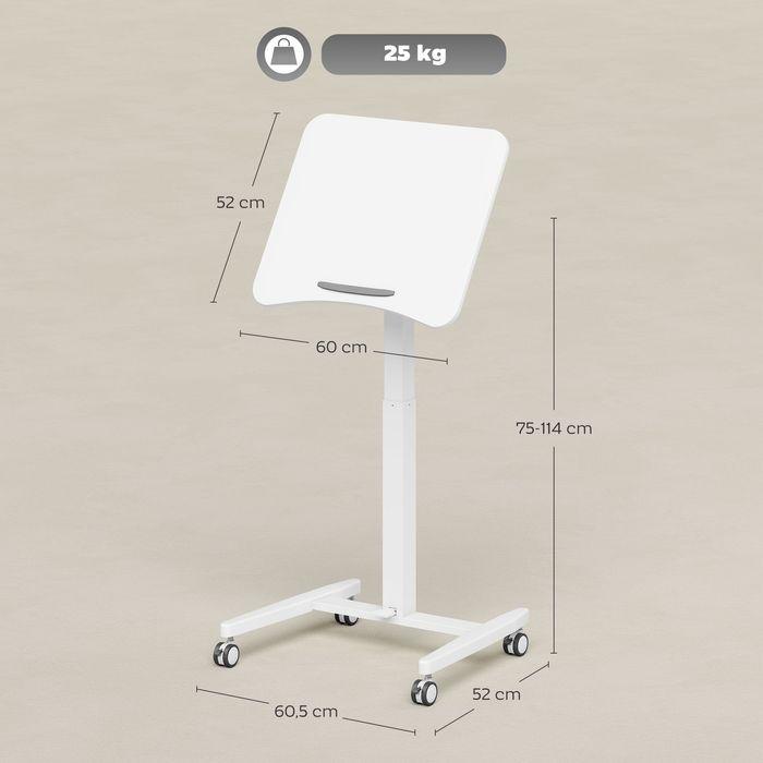 Produktbild Swisshandel24 Höhenverstellbarer Stehschreibtisch, Rollen, neigbare Tischplatte, Sicherheitsstopper, Weiss