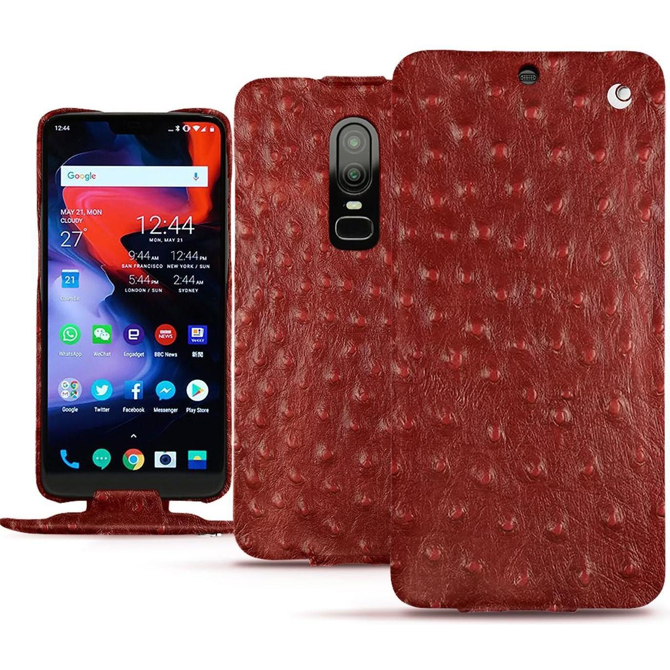 Noreve Lederschutzhülle vertikal (OnePlus 6), Smartphone Hülle, Rot