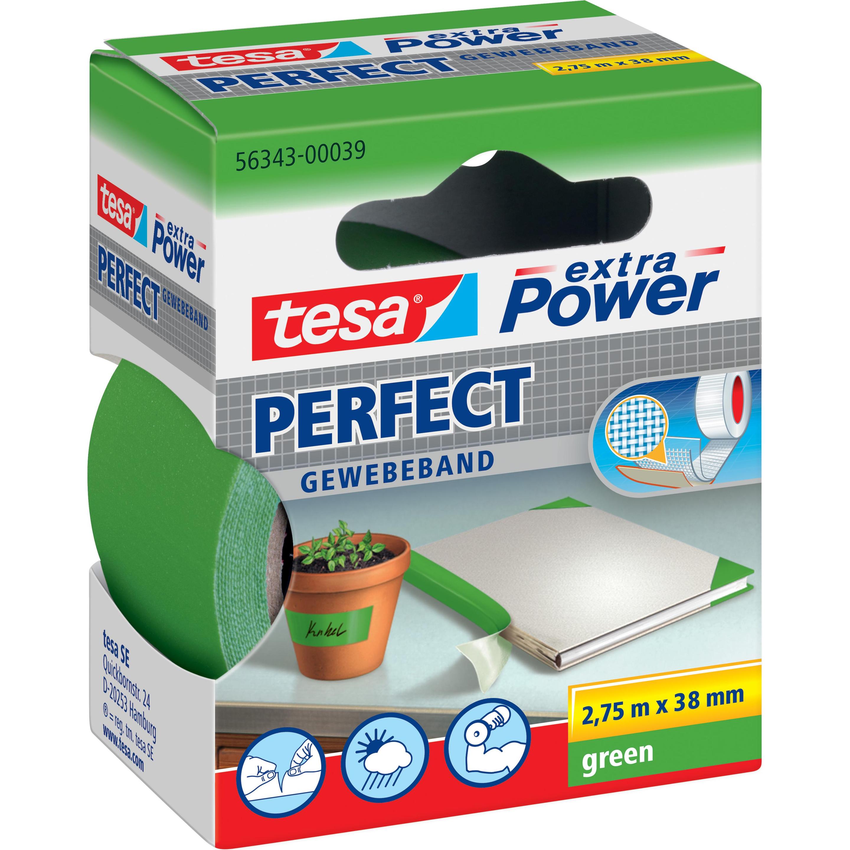 tesa, Klebeband, EXTRA POWER PERFECT Gewebeband, gewebeverstärktes Ductape (38 mm)