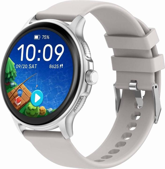 Produktbild Gravity Damen-Smartwatch GT12-8, weisses Silikonarmband + silbernes Armband