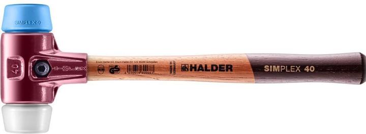 Actual product image Halder Soft faced hammer SIMPLEX length 330 mm head dm 40 mm soft/medium-hard wood TPE soft blue/superpl... (615 g)