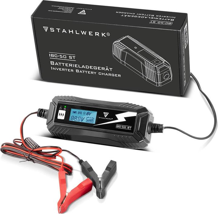 Image du produit Stahlwerk Batterieladegerät IBC-50 ST mit Mikroprozessor und 4 Lademodi (12V, 6V, 5 A)