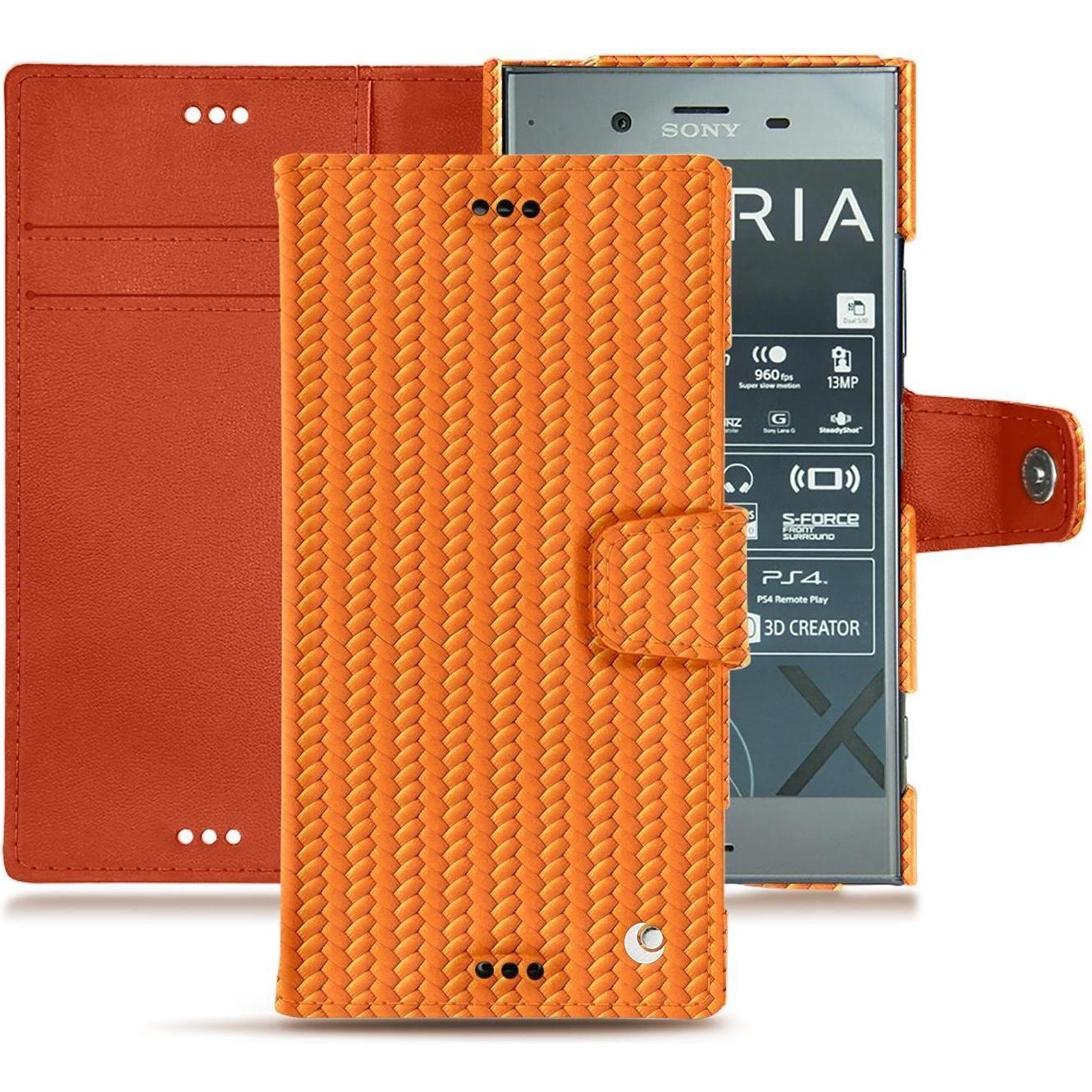 Noreve Lederschutzhülle Wallet (Sony Xperia XZ1), Smartphone Hülle, Orange