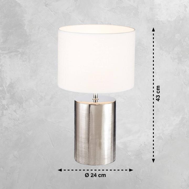 Actual product image Fischer & Honsel Honsel Prata table lamp E27 switchable fabric shade white linen silver 50663