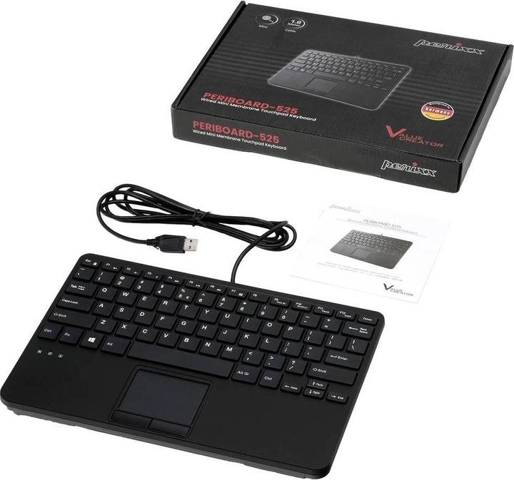 Productafbeelding Perixx PERIBOARD-525 NL B, bedraad mini USB-toetsenbord met touchpad, schaartoetsen, 2 geïntegreerde (NL, Bedraad)