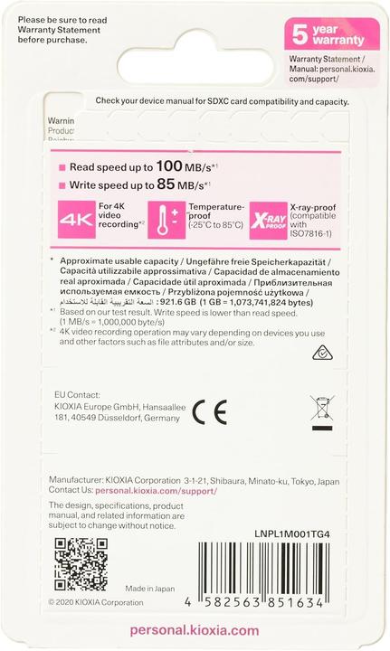 Produktbild Kioxia 1024GB Exceria plus U3 V30 SD (1000 GB, SDXC, U3, UHS-I)