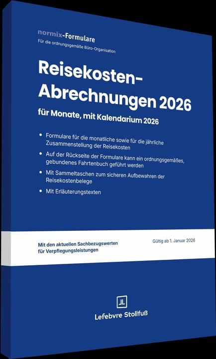 Produktbild Reisekostenabrechnungen 2026 mit Kalendarium