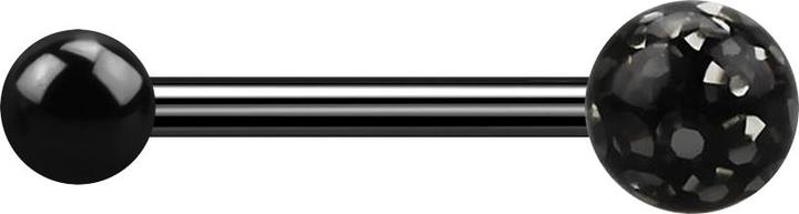 Actual product image Star Piercing Barbell black with ball and crystal ball black epoxy protective layer (without brass, Titanium)