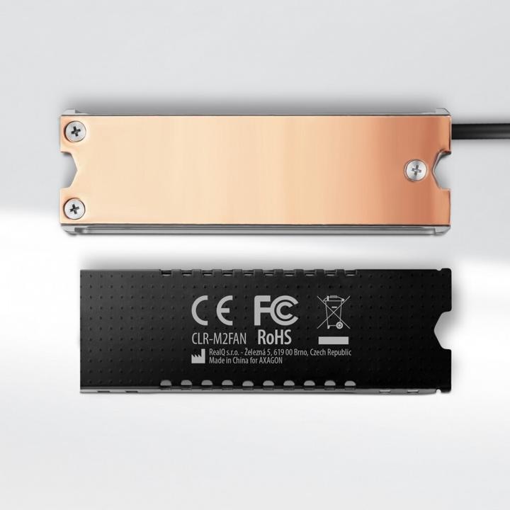 Productafbeelding Axagon CLR-M2FAN computerkoelingssysteem Solid-state drive Heatsink/Radiatior Grey 1 pc(s)