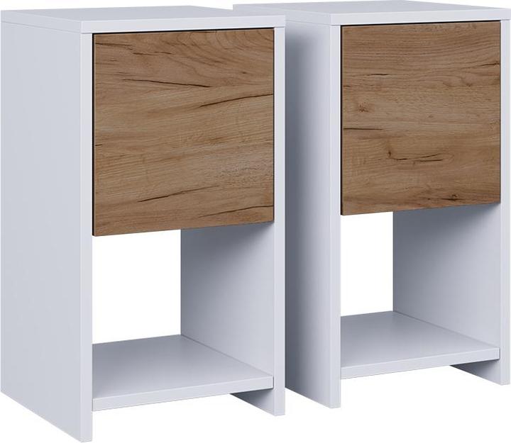 Vicco Nachttisch Evo, Weiss/Goldkraft Eiche, 2er Set (30 x 55 x 30 cm)
