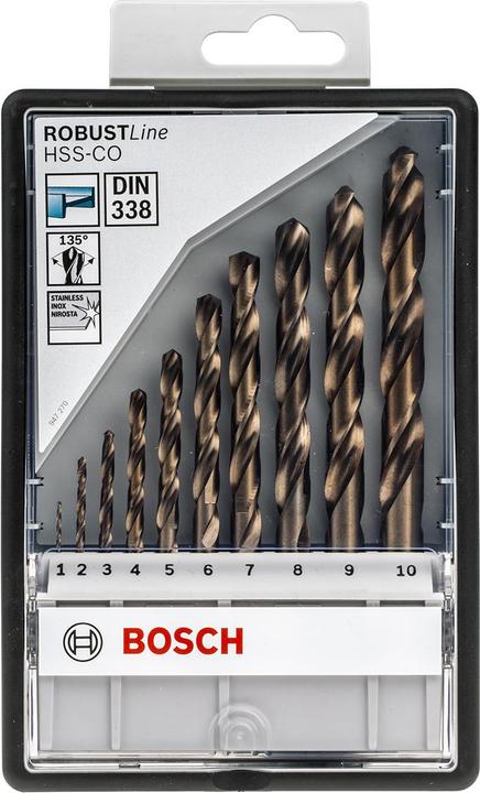 Produktbild Bosch Professional Zubehör PRO Stainless Steel HSS-Co Spiralbohrer-Set, 10-tlg. (5 mm, 6 mm, 7 mm, 8 mm, 10 mm, 4 mm, 3 mm, 2 mm, 1 mm, 9 mm)