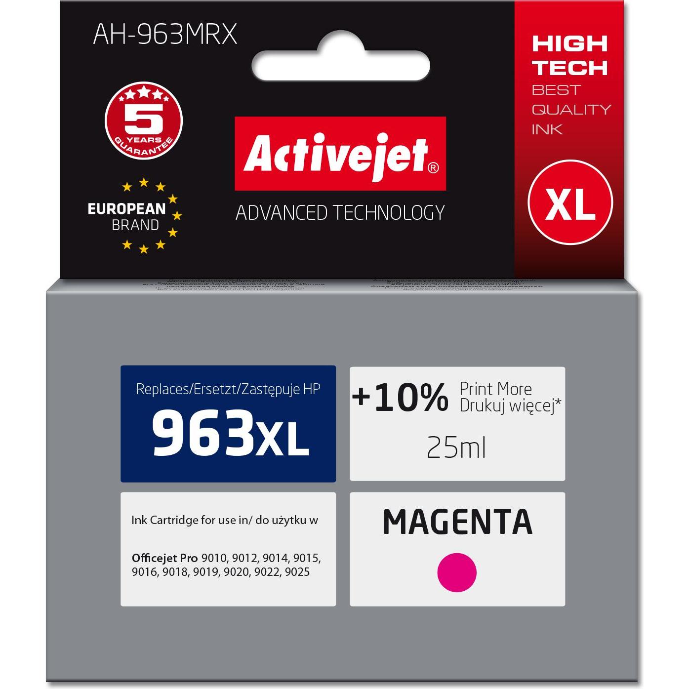 Activejet, Druckerpatrone, AH-963MRX Tinte für HP Drucker Ersatztinte HP 963XL 3JA28AE Premium 1760 Seiten lila (V)