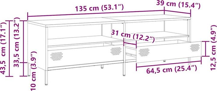 Produktbild vidaXL TV Schrank Lowboard Fernsehschrank Fernsehtisch Rosa Kaltgewalzter Stahl (135 x 39 x 43.5 cm)