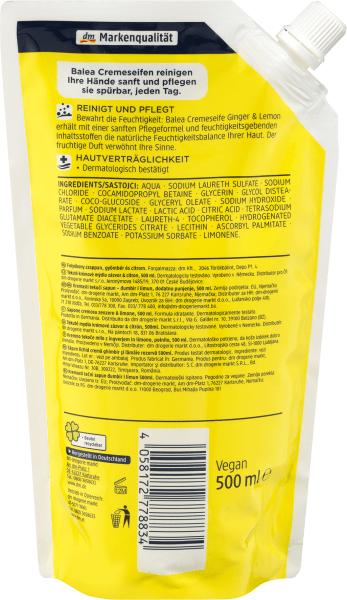Produktbild dm Balea Cremeseife Ginger & Lemon (Flüssigseife, 500 ml)