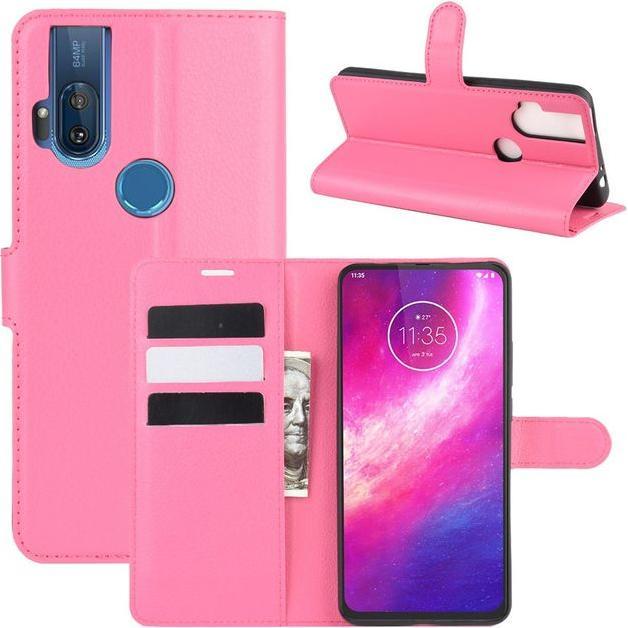 MU Classic Litchi Leder Bookcover Series (Motorola One Hyper), Smartphone Hülle, Rosa
