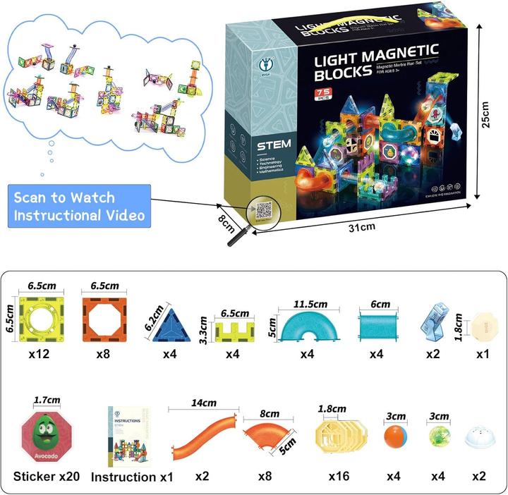 Image du produit Activity Board Blocs de construction magnétiques, 75 pièces briques de construction STEM blocs magnétiques blocs