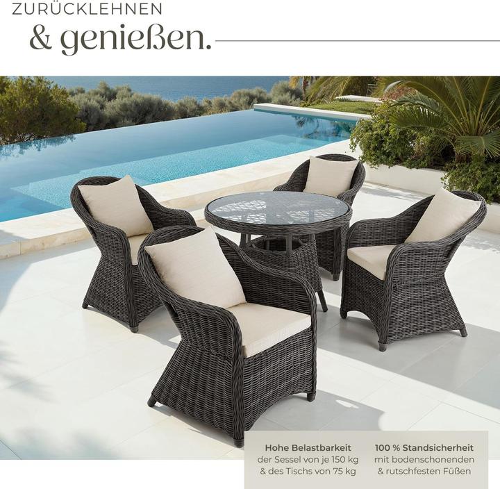 Produktbild tectake Rattan Sitzgruppe Zürich 4+1 (91 x 73.50 cm)