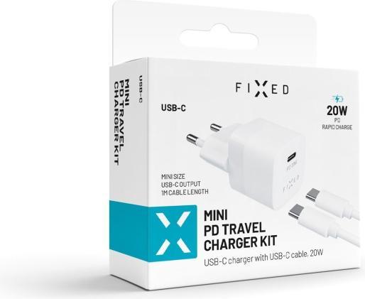 Produktbild Fixed Mini Travel Charger 20W+ USB-C/USB-C Cable, White (20 W)