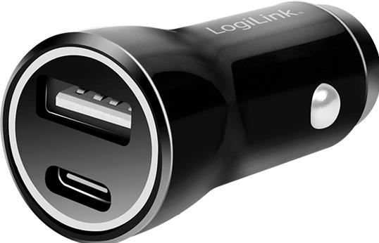 Produktbild LogiLink USB-Ladeadapter-Set, Auto & AC, USB-C/F + USB-A/F, 5 V/15 W, schwarz