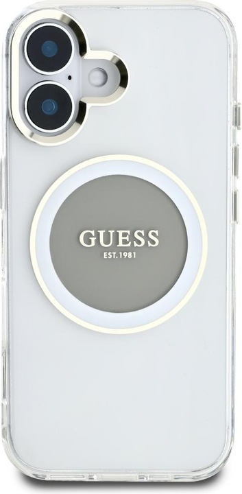 Actual product image Guess Case IML Metal Colored Circle Classic Logo MagSafe for iPhone 16 grey (Apple iPhone 16)
