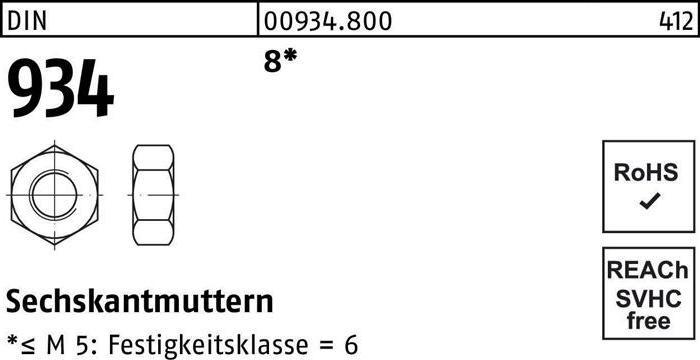 Image du produit Écrou hexagonal DIN 934 M 5 8 (M5)