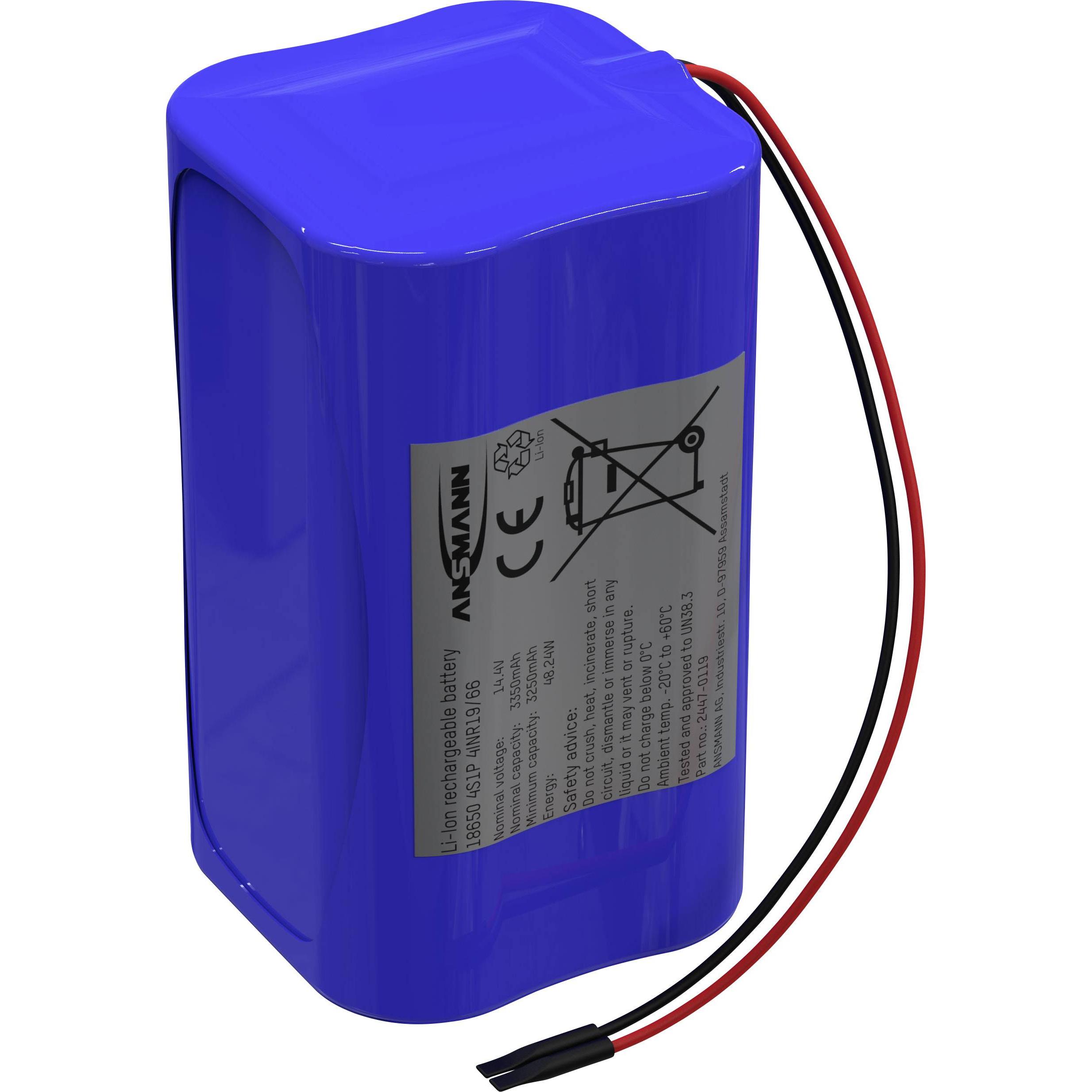Ansmann Batteria 4S1P 4x 18650 cavo Li-Ion 14,4 V 3350 mAh (1 pz., 18650, 3350 mAh), Batterie + pile