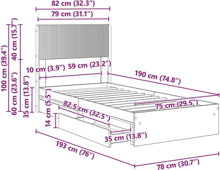 Produktbild vidaXL Bettrahmen (75 x 190 cm)