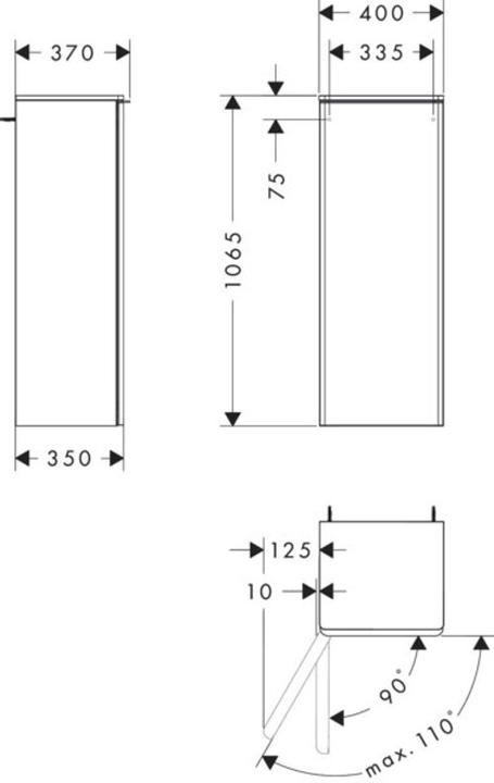 Actual product image hansgrohe Xelu Q half height cabinet, 400x350, 1 door, door stop left, 2 glass shelves, 541 (41 x 36.90 x 111.60 cm)