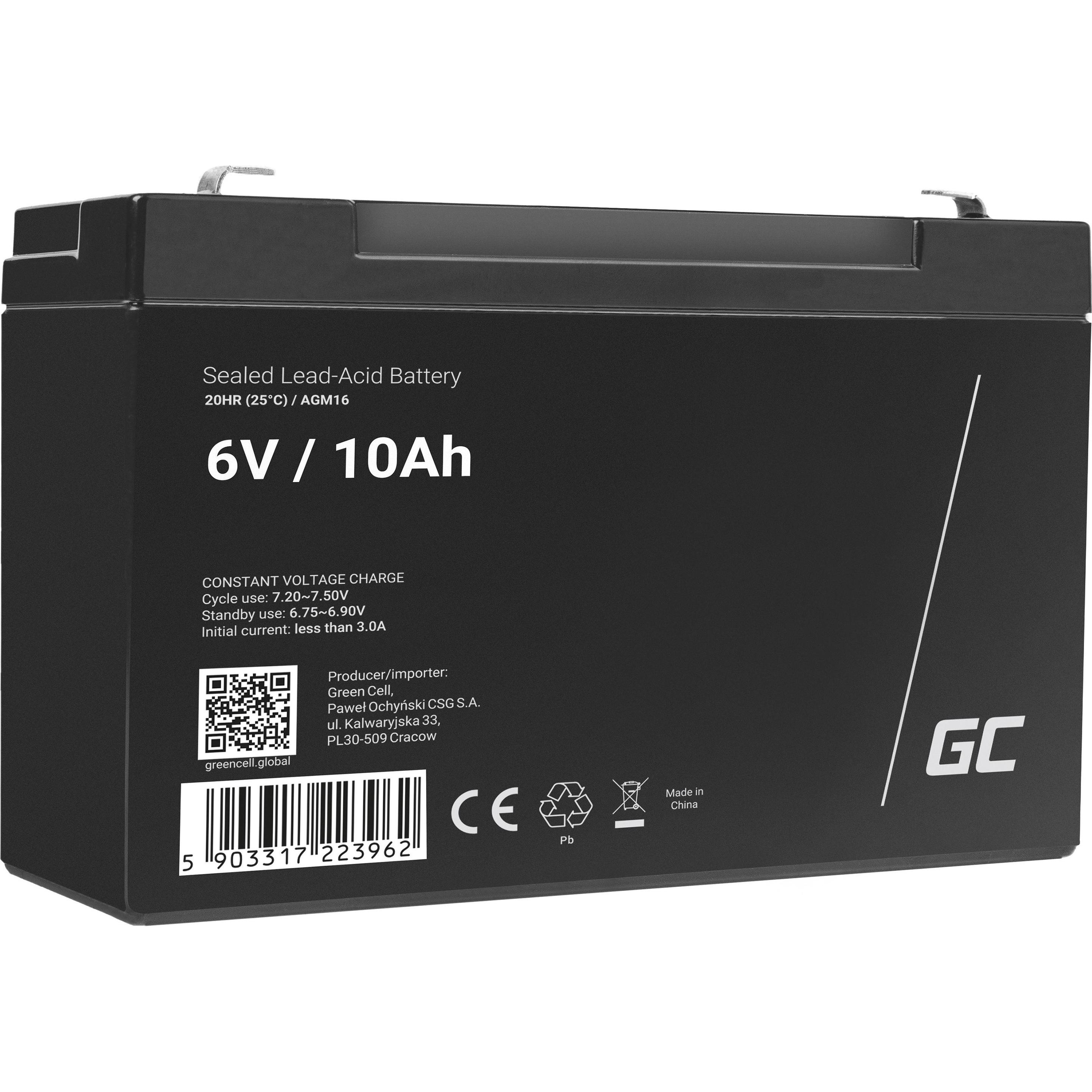 GreenCell, Versorgungsbatterie, AGM16 (6 V, 10 Ah)