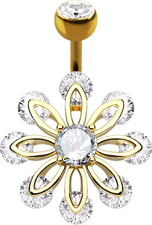 Immagine prodotto Star Piercing Banana placcata oro 14k con cristallo a sfera in argento a otto petali (Ottone, Acciaio chirurgico 316L)