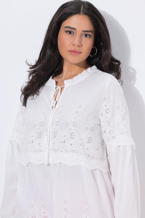Immagine prodotto Ulla Popken Blusa Boho con ruche/pizzo, collo alto e maniche lunghe (62)