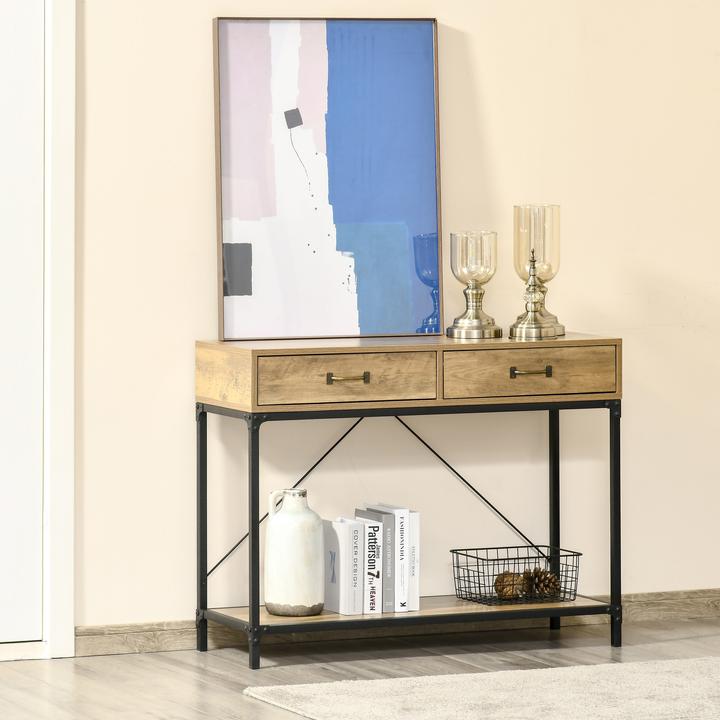 Image du produit Homcom Table console avec 2 tiroirs (100 x 35 x 76.5 cm)