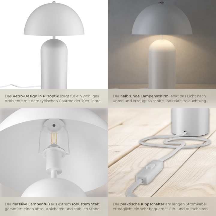 Produktbild tectake Kleine Retro-Tischlampe Altea, Pilzdesign, 40W (E14)