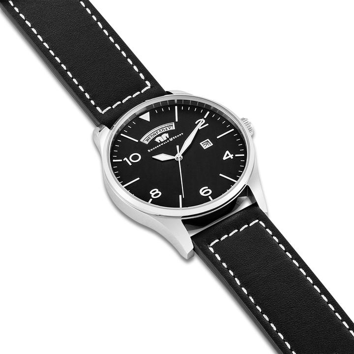 Produktbild Herren Quarzuhr Vintage Echtleder schwarz - 16418 (Chronograph, 42.90 mm)