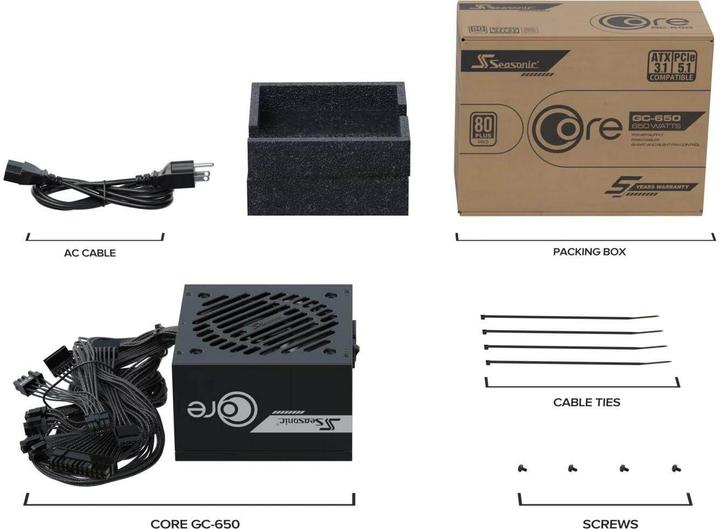 Produktbild Seasonic Netzteil 650W Core GC-650 ATX3 (80+Gold) (650 W)