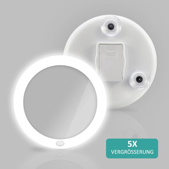 Produktbild Emke Kosmetikspiegel mit beleuchtung 5X Vergrösserung, Saugnapf, Batteriebetrieben, 165mm