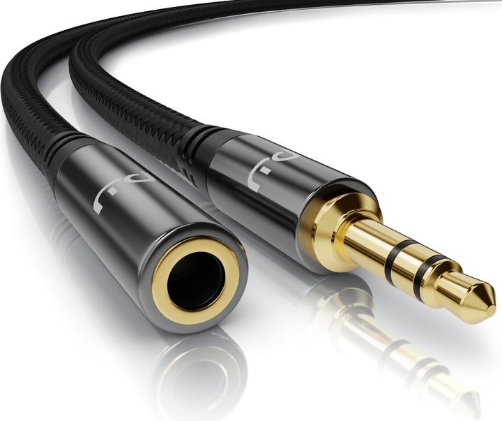 Actual product image Primewire AUX jack cable extension, audio connection cable, nylon sheathed coupling, jack to 3.5mm socket (2 m, 3.5mm jack (AUX))
