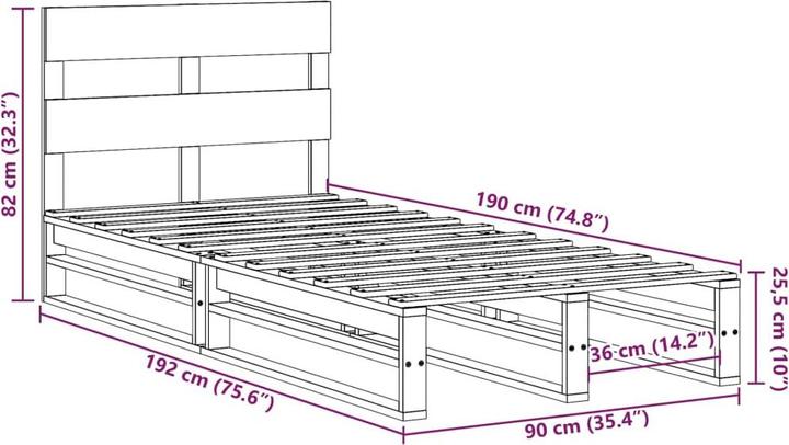Produktbild vidaXL Bettrahmen (90 x 190 cm)
