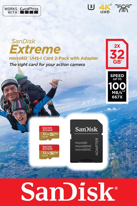 Produktbild SANDISK microSDHC ActionSC 32GB 2x Extr.100MB (32 GB, microSDHC, U3, UHS-I)