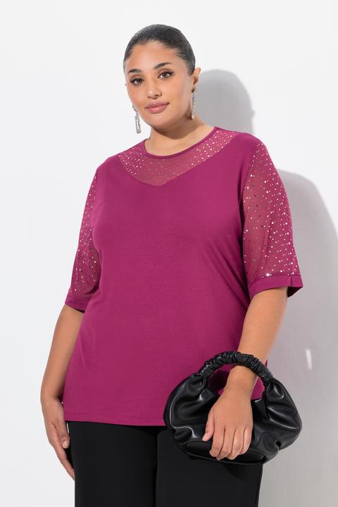 Produktbild Ulla Popken T-Shirt, Classic Fit, Mesh mit Pailletten, Jersey-Unterlage (46, 48)