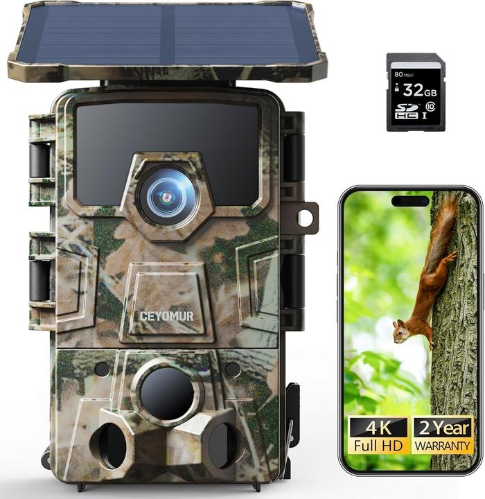 Ceyomur CY75 Solar Wildkamera 4K mit Bewegungsmelder und Nachtsicht