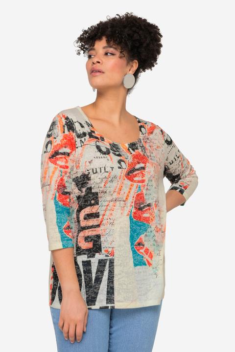 Image du produit Miamoda T-shirt à imprimé all-over, avec col rond et manches 3/4 (42)