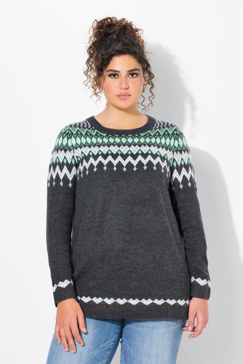 Immagine prodotto Ulla Popken Norweger-Pullover, Rundhals, Langarm, weicher Strick (42, 44)