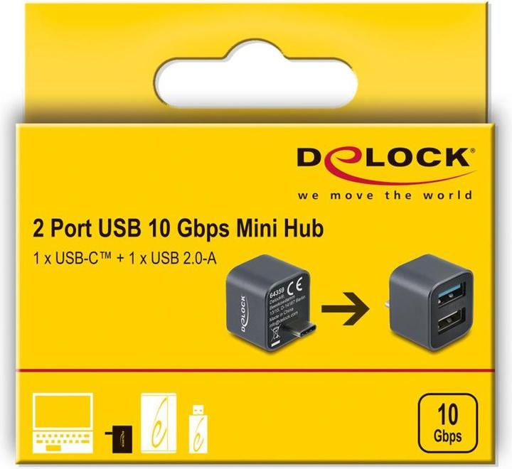 Image du produit Delock Mini USB Hub USB Type-C Stecker zu 1 x USB 10 Gbps US (Thunderbolt, USB-C, 2 ports)