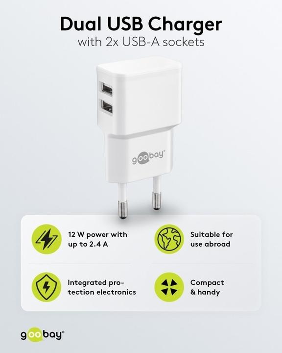 Immagine prodotto Goobay USB-Ladegerät 2-fach (12 W, 2 porte)