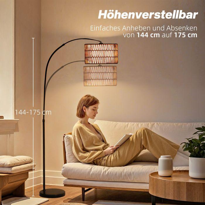 Actual product image Swisshandel24 Stehlampe mit Hanfseil-Schirm, höhenverstellbar, Fussschalter, Metall, Schwarz (E27)