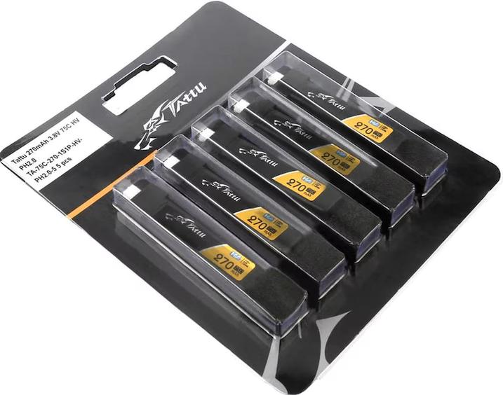 Tattu Batterie LiPo 270mAh 3.8V 75C 1S1P JST-PHR 2.0 (5pcs) (3.80 V, 270 mAh)
